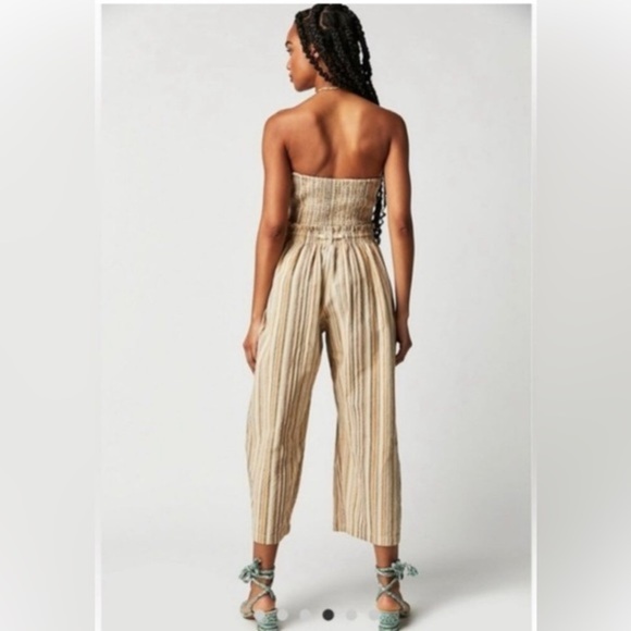 Free People stripe combo Roaming Shores beachy romper strapless jumpsuit size S - Picture 4 of 6